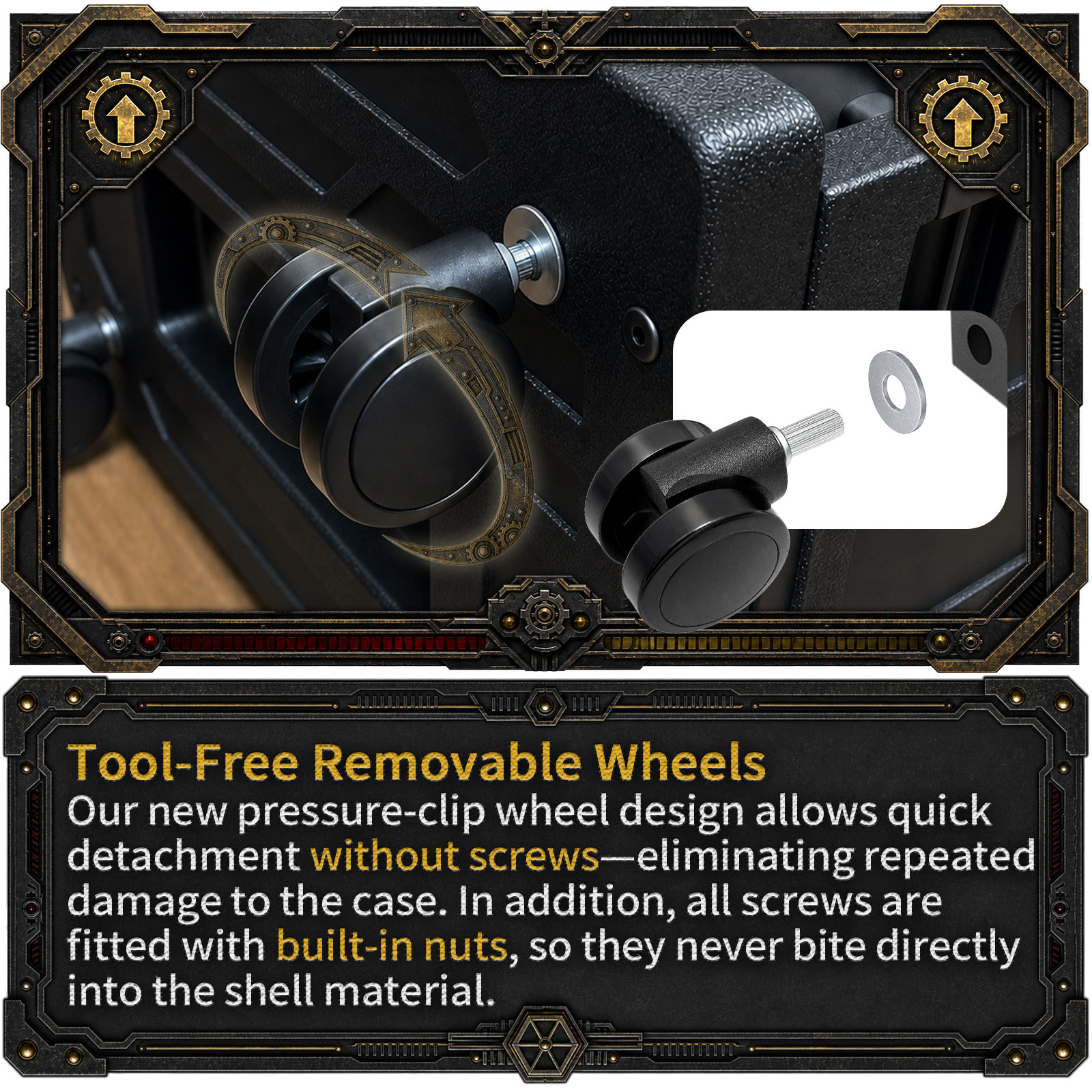 In addition, all screws are fitted with built‑in nuts, so they never bite directly into the shell material—extending the life of your oTTRPGo warhammer 40k carry case.